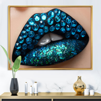 " Female Lips With Black Lipstick Blue Diamonds "