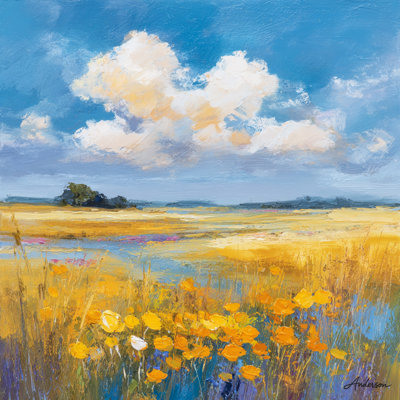 Art doré sur toile Golden Meadow and Clouds