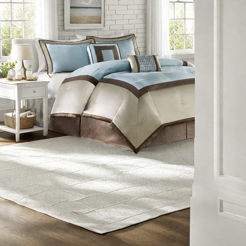 Ensemble de literie de luxe luxueux bleu, polyester, style transitionnel pour la maison