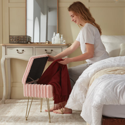 Tabouret de coiffeuse 17,3 po en fausse fourrure