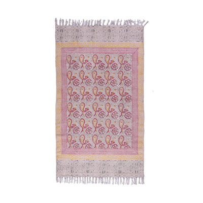 Tapis rose en coton tissé à plat à la main à motif cachemire Paisley