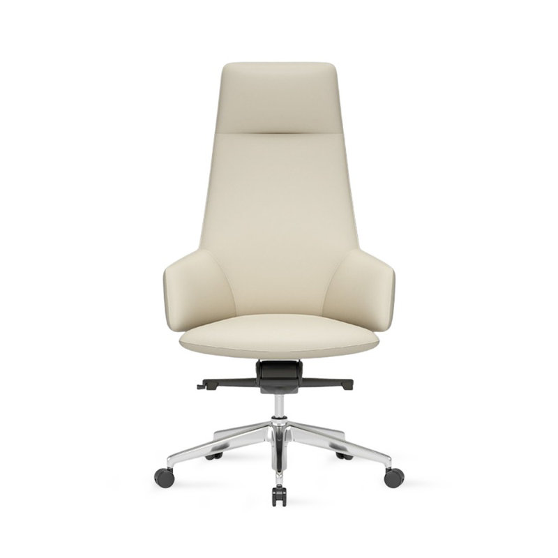 Beige-white + Silver Hight adjustable Genuine Leather + Faux Leather + Aluminium Alloy Office Chair