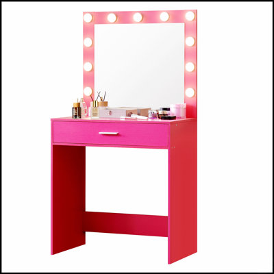 Vanity Desk With Mirror And Lights, Dressing Table With Large Drawer, 1 Level Storage, 3 Lighting Modes, Adjustable Brightness For Bedroom