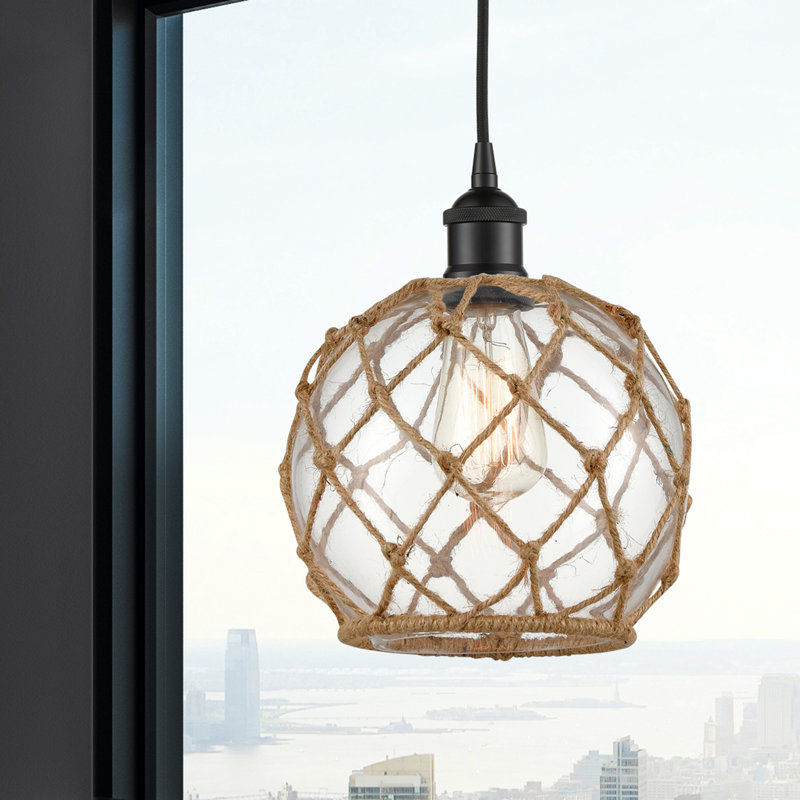 Luminaire suspendu simple à 1 lumière Haytham, Clair/Brun, Noir mat
