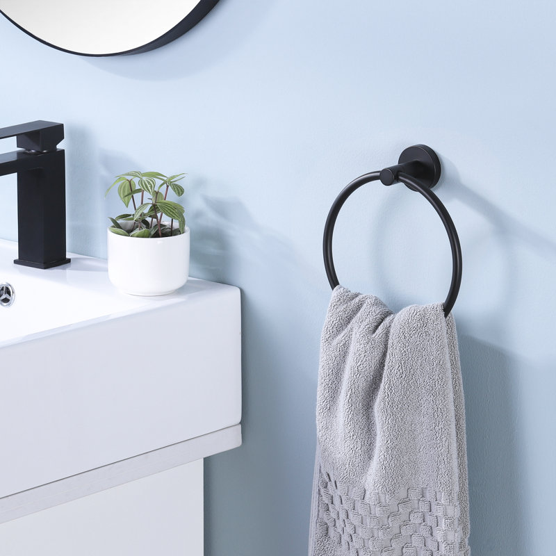 KES Towel Ring for Bathroom Round Matte Black Wall Mount SUS304 Stainless Steel