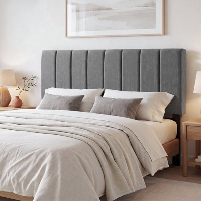  Upholstered Headboard Only with Vertical Channel Tufting, Queen Size Adjustable Height Linen-Look Fabric Headboard with Padded Backrest