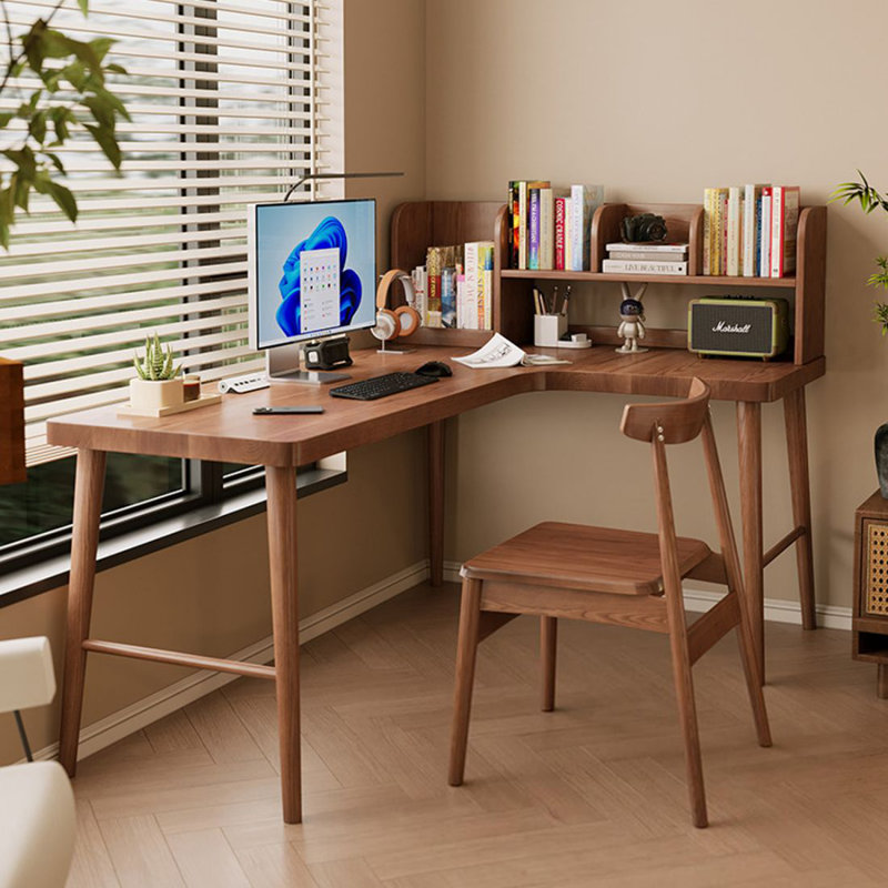 Bureau d'écriture en L en noyer massif, Oui, H 29,53 po x l 62,99 po x P 47,24 po