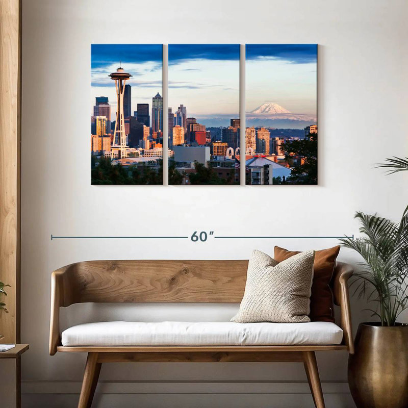 Skyline de Sirci Seattle et Mont Rainier, H 28 po x l 45 po