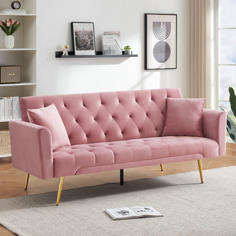 Futon canapé convertible canapé-lit en velours canapé-lit pour le bureau de la chambre à coucher salon, Rose