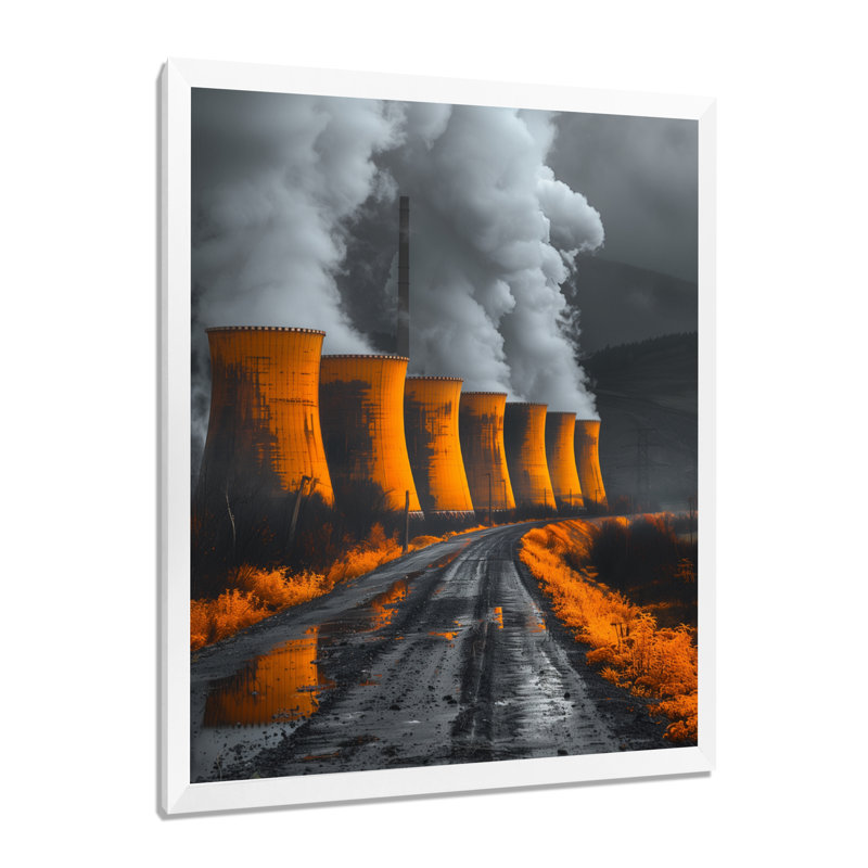 «I Power», impression d'art mural gris et jaune, Cadre simple blanc, H 34 po x l 44 po