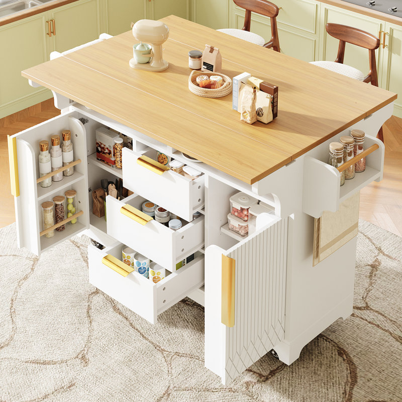 143 cm W Kitchen Island with Top, White