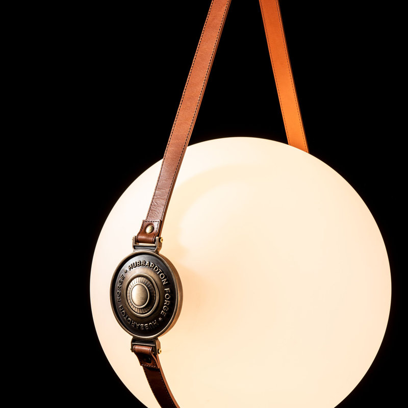 Derby 1 - Light Single Globe LED Pendant with Leather Accents, British Brown, Polished Nickel, 31" H x 10.9" W x 10" D