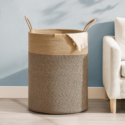 Grand panier à linge avec poignées, bac de rangement tissé en corde de coton 95L pour vêtements, couvertures et jouets, durable et élégant pour la chambre à coucher, la chambre de bébé ou le salon