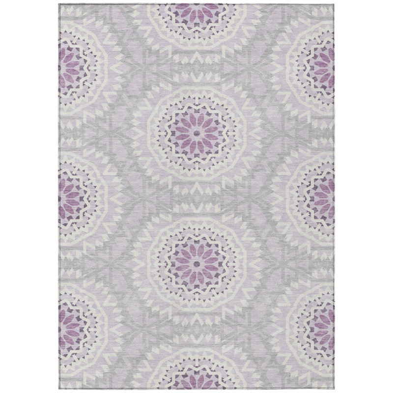 Tapis intérieur lavable à motif de médaillon ivoire 3 pi x 5 pi
