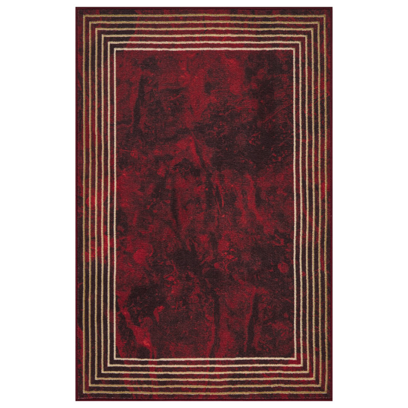 Ottomanson Athens Gradient Design With Multi-Line Borders Rubberback Rug, 3''3" X 5'', Red, Rectangle 3'3" x 5'