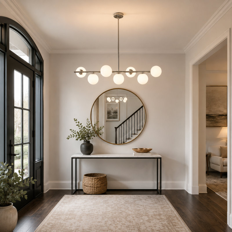 Lustre 7 lumières Kason, Nickel satiné, Blanc