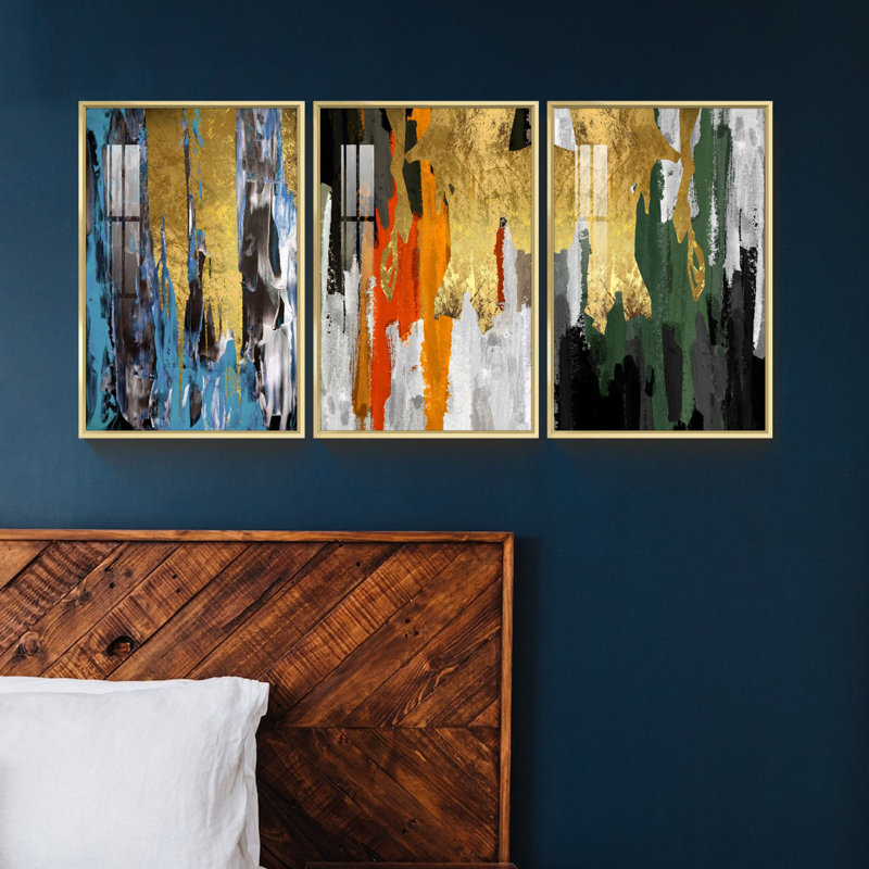 «Sylas Abstract Artwork», ensemble de 3 reproductions de photos sur toile, H 16 po x l 12 po x P 1,3 po, Or