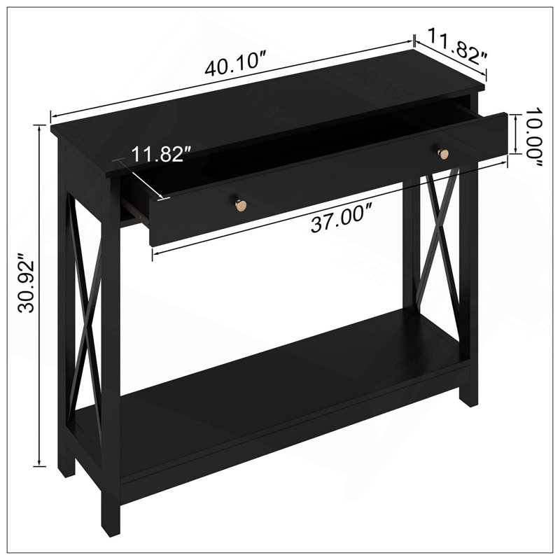 Console l 39,4 po avec 2 tiroirs, Noir
