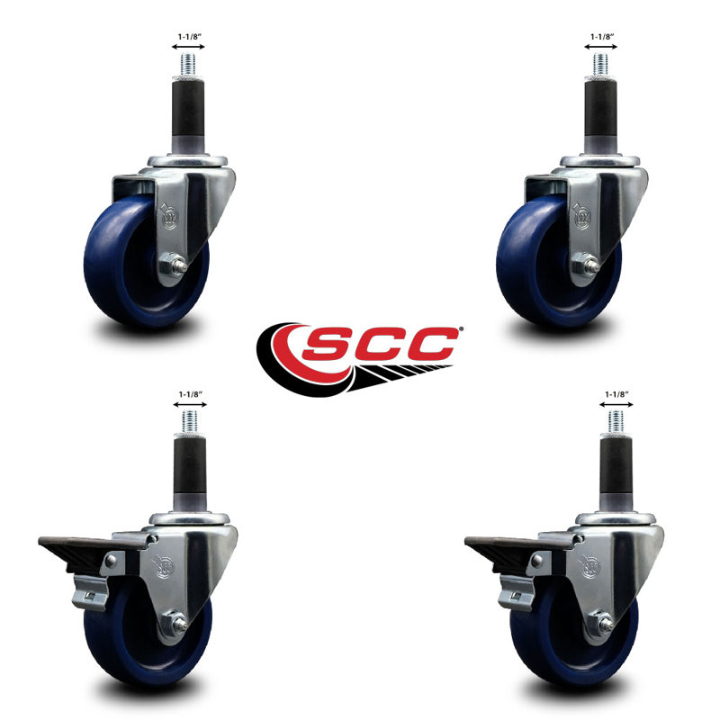 Solid Poly Wheel Swivel Expanding Stem Caster Set 2 Brakes SCC PLB 3.5" x 1-1/8"