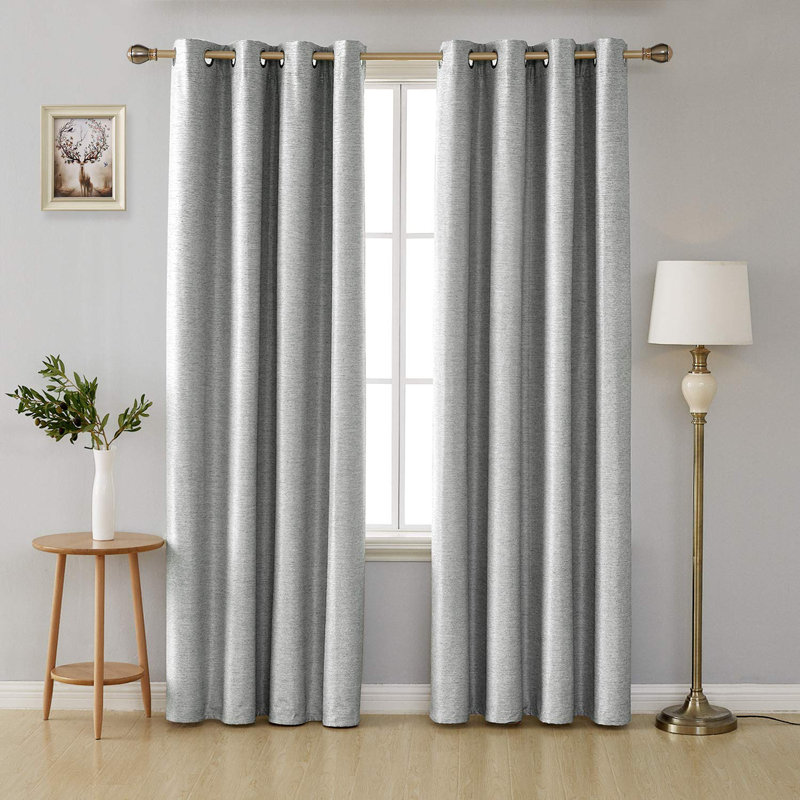 Shiny Textured Blackout  Thermal Insulated Curtains With Coating (Set Of 2), 52" W x 84" L, Light Gray