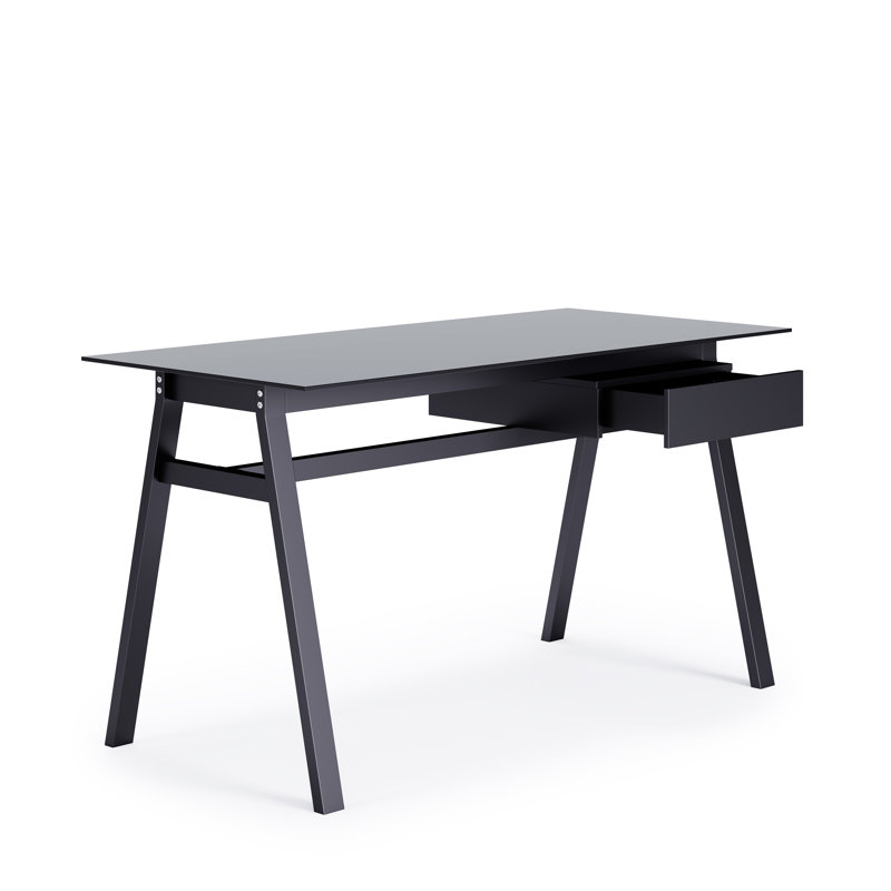 Birl Glass Stainless Steel Writing Desk, Black