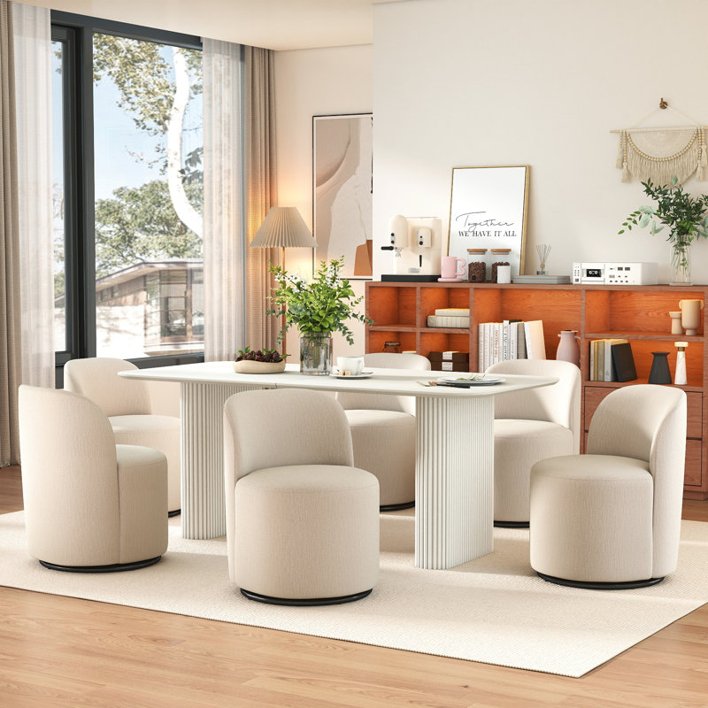 Ensemble de table de salle à manger moderne 71 po ovale avec chaises pivotantes 4/6, pieds ondulés et rotation à 360 ° pour la cuisine et la salle à manger