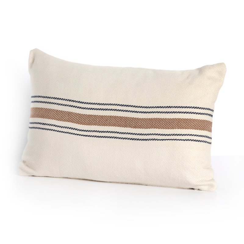 Striped Beige and Black Lumbar Outdoor Pillow