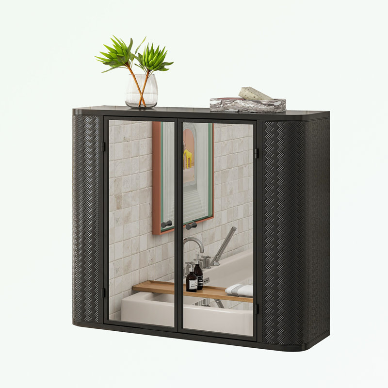 Armoire de salle de bain murale avec miroir et tablette, Noir antique