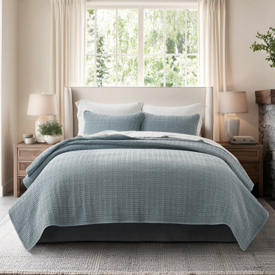 Stonewashed 100% Natural Cotton Waffle Quilt Set