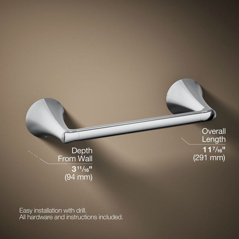 Buckley Towel Bar, 2.43" H x 11.43" L x 3.68" D, Polished Chrome