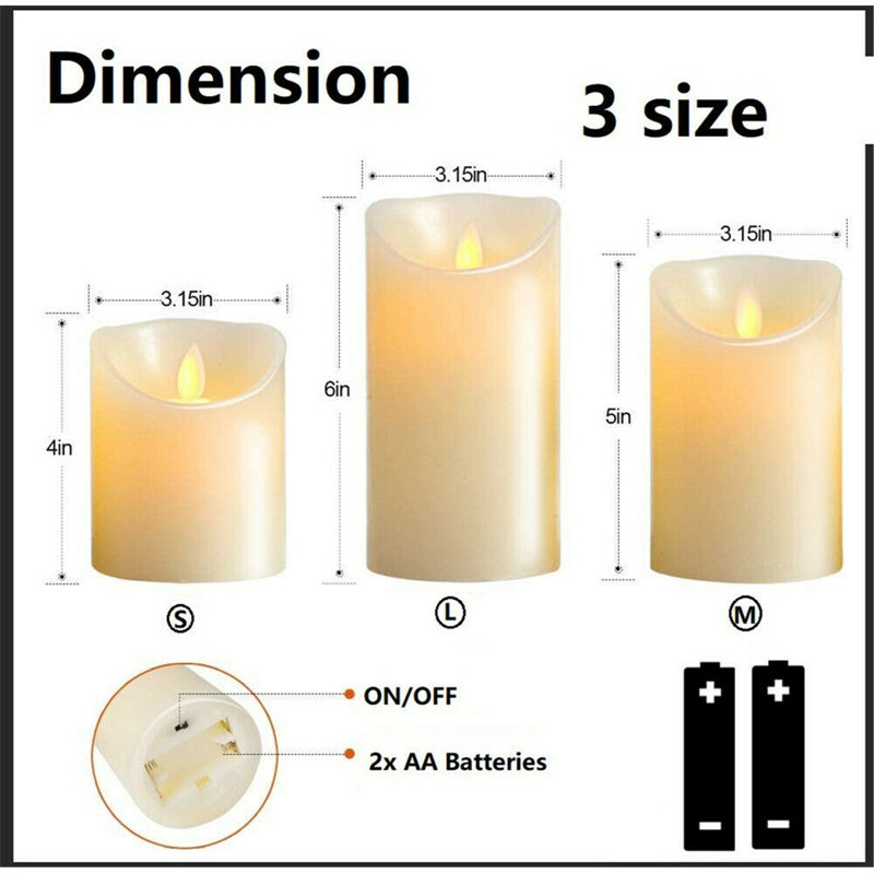 Ensemble de 3 bougies colonne non parfumées 3 pièces