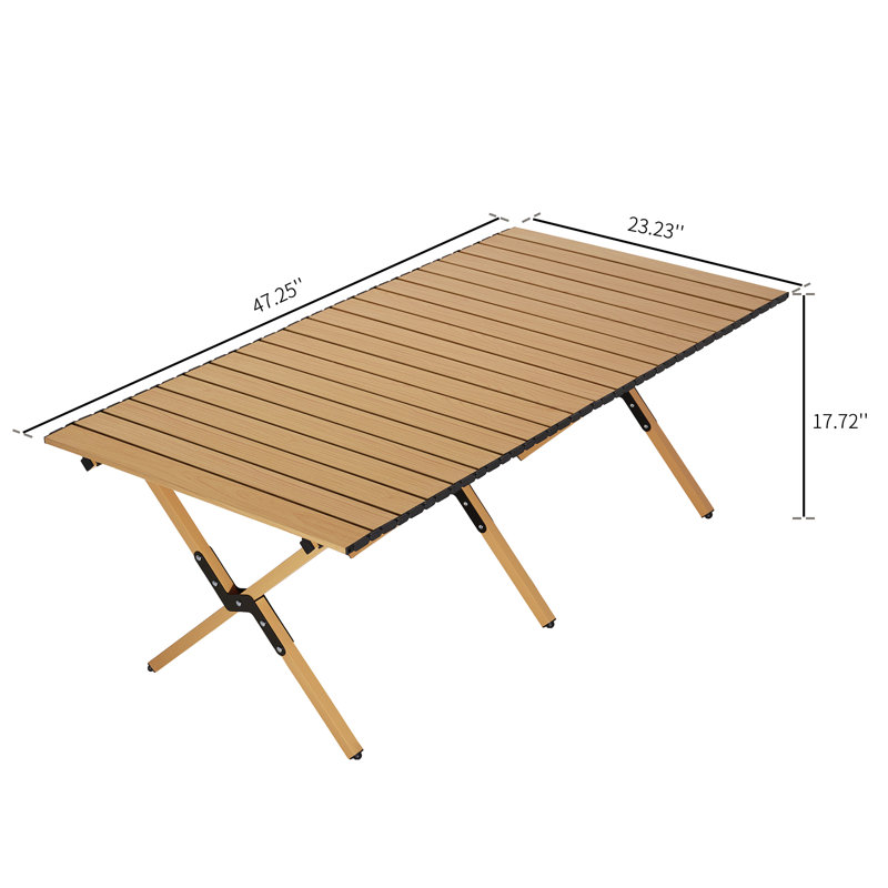 Portable Roll-Top Camping Table, 47.3" x 23.2" x 17.7" Rectangle Picnic Folding Table with Carry Bag