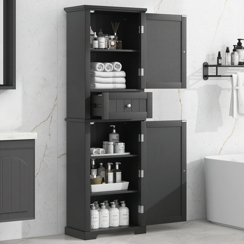Armoire de rangement de 67,3 po de hauteur avec tiroir et tablette réglable, Noir