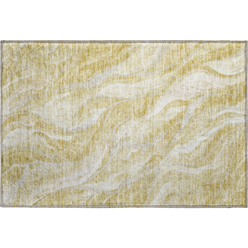 Premium Machine Washable Prisco Gold Rug, Rectangle 1'8" x 2'6"