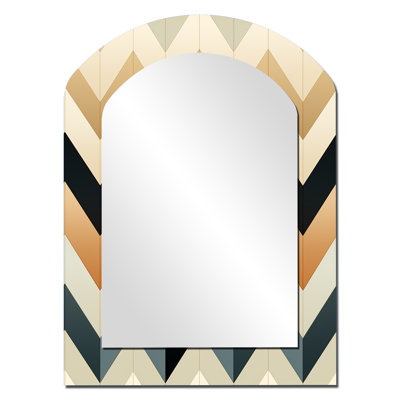 Ivory Boho Accents Chevron - Chevron Asymmetrical Decorative Mirror, Glam Arch Wall Mirror, Printed Metal Art