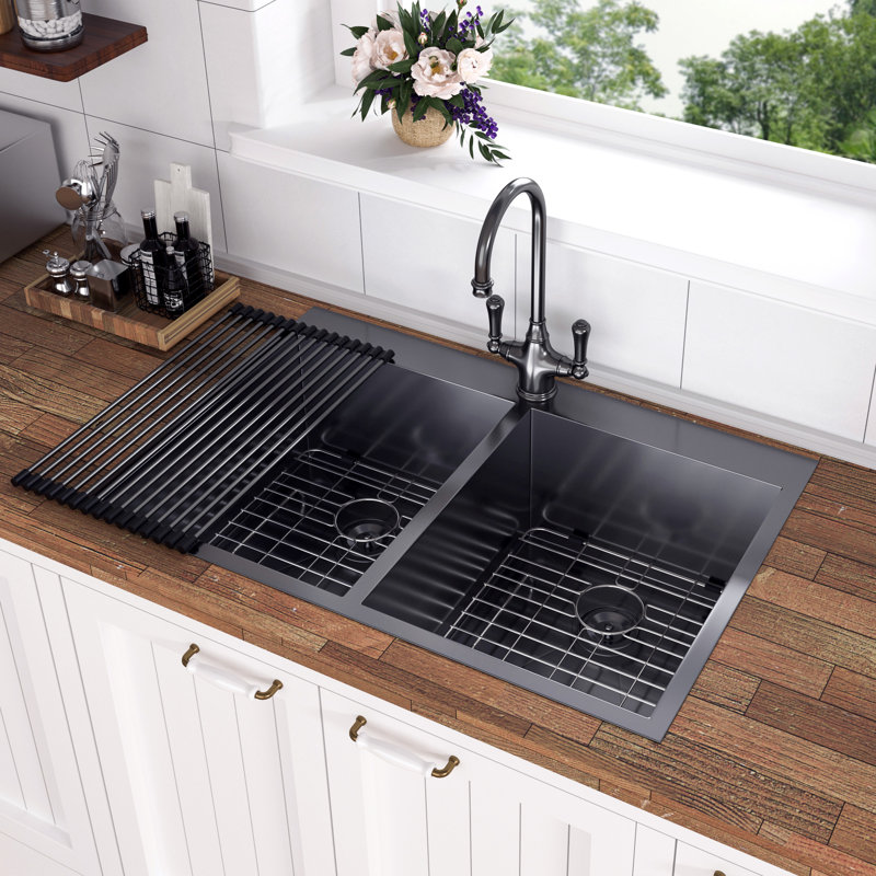 Drop-in Double Bowl Stainless Steel Kitchen Sink, 18-Gauge