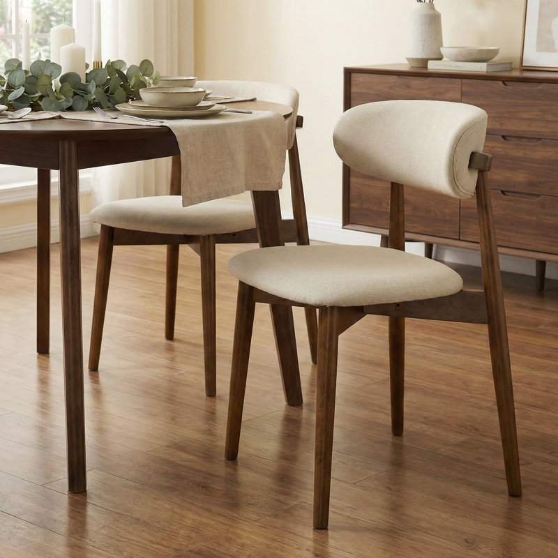 Roundhill Furniture Rosalina Upholstered Dining Chairs, Set Of 2, Walnut Finish