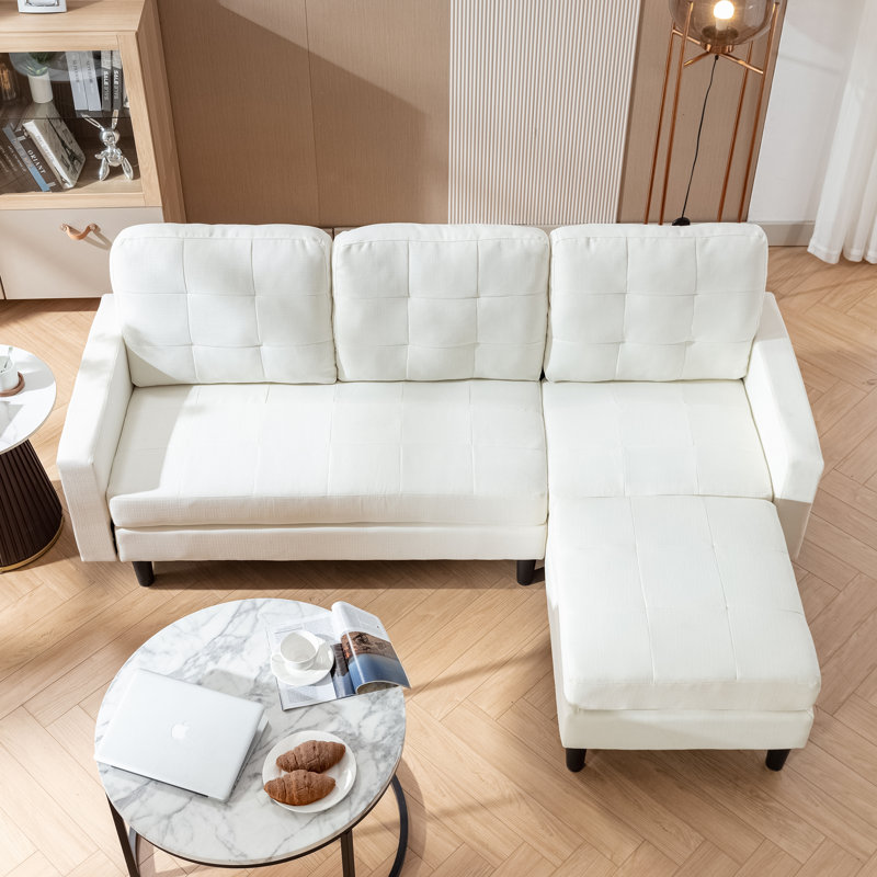 Canapé modulaire convertible Kaimana, canapé 3 places en L avec méridienne réversible, canapé modulaire pour petit espace