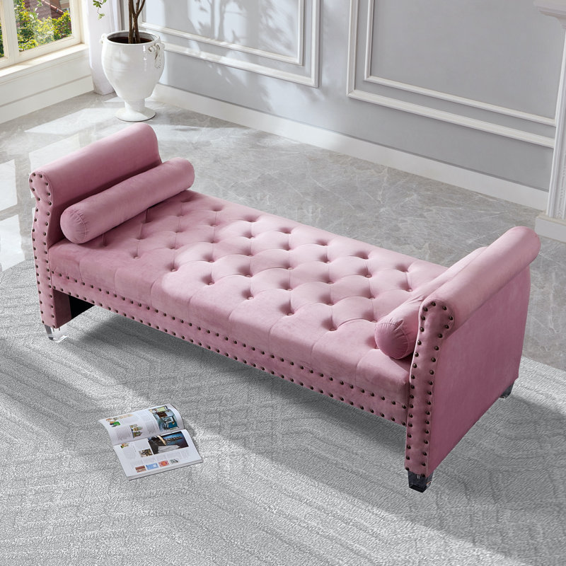Alianny Upholstered Tufted Bench, Pink Velvet