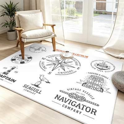 Tapis bleu lavable rétro rétro bleu marine
