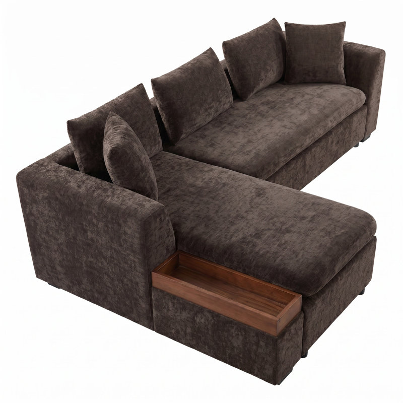 Canapé modulaire en L 93,7 po revêtu de chenille brun 93,7 po, Brun