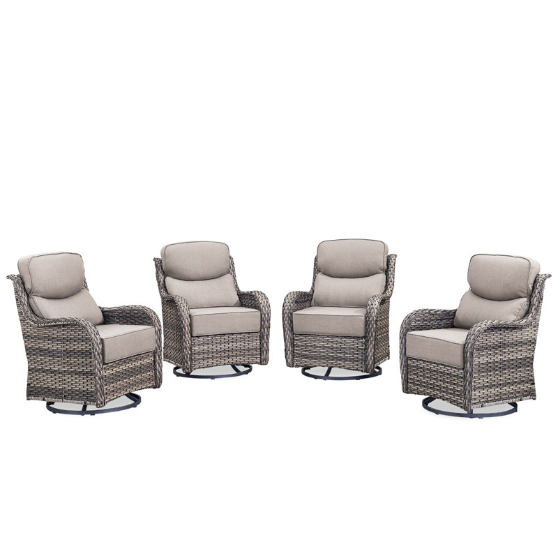 Chaise de patio pivotante en osier 4 pièces avec coussins de 6 po Smilario, Beige, Gris