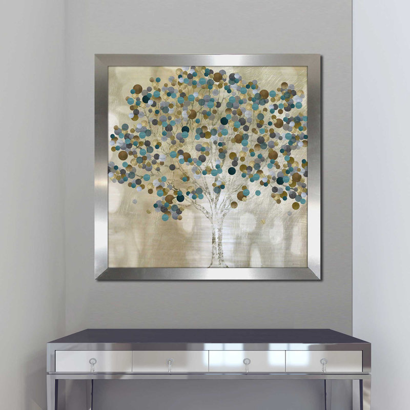 «A Teal Tree (Square)» par Katrina Craven, reproduction, Encadrement argenté, H 25,5 po x l 25,5 po x P 1 po