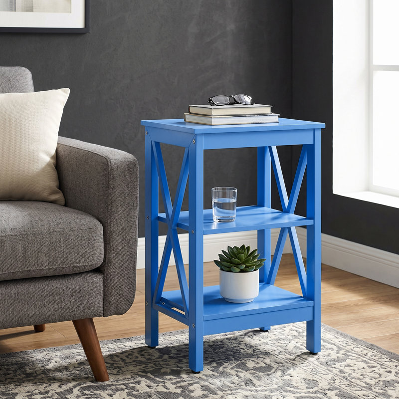 Table de chevet à 3 niveaux avec rangement ouvert, petite table de chevet avec cadre en X, table d'appoint moderne en bois