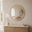 Miroir mural rond de 30 po x 30 po en bois naturel avec cadre en bois massif perlé, miroir rustique de décor de ferme pour entrée, salle de bain et salon