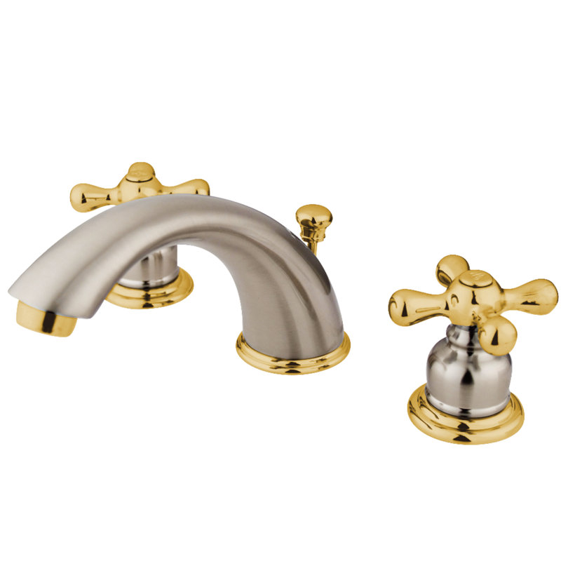 Widespread Bathroom Faucet with Double Metal Cross Handles, Brushed Nickel/Polished Brass