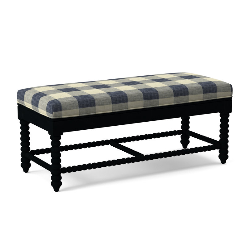 Lind Island Upholstered Bench, Sunbrella Beige Pinstripe; 6205-74, Black Finish