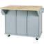 Chariot de cuisine gris-bleu avec pattes en bois massif, 3 tiroirs, 5 roulettes, idéal pour le salon.
