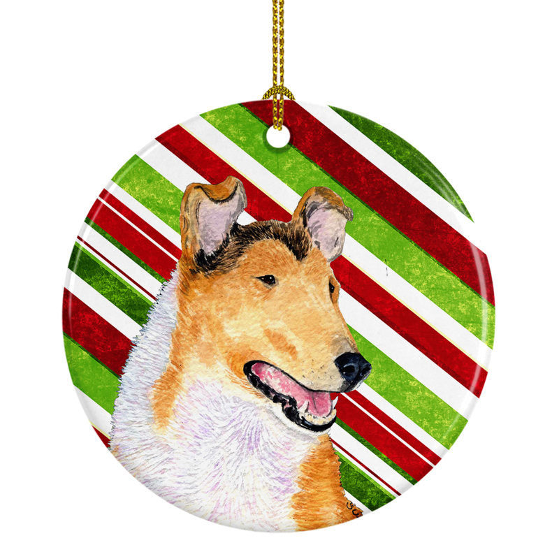 Ornement figurine suspendu en céramique pour fêtes collie smooth christmas