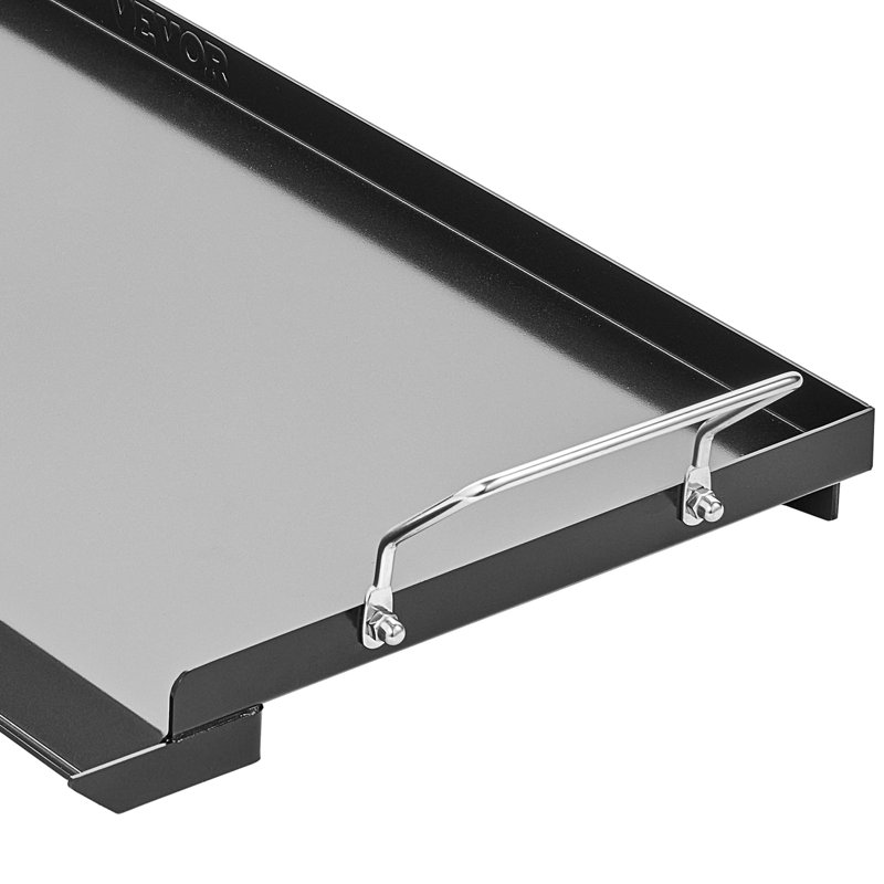 Plaque de cuisson universelle en acier au carbone 32 po x 14 po, revêtue à 500 po, déformée en forme de X inférieur, système d'égouttement à graisse, parois latérales pour la grille de protection des aliments, poignées chauffantes à 500, avec auge